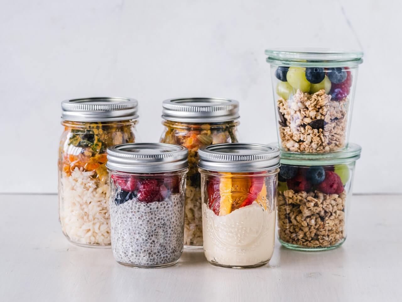 food packed in mason jars