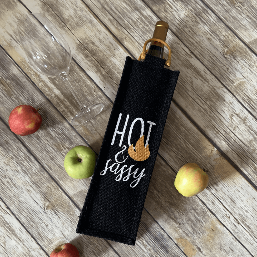 Hot & Sassy Burlap Wine Bag