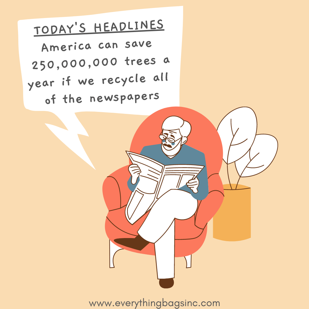 American man reading news about recycling newspapers